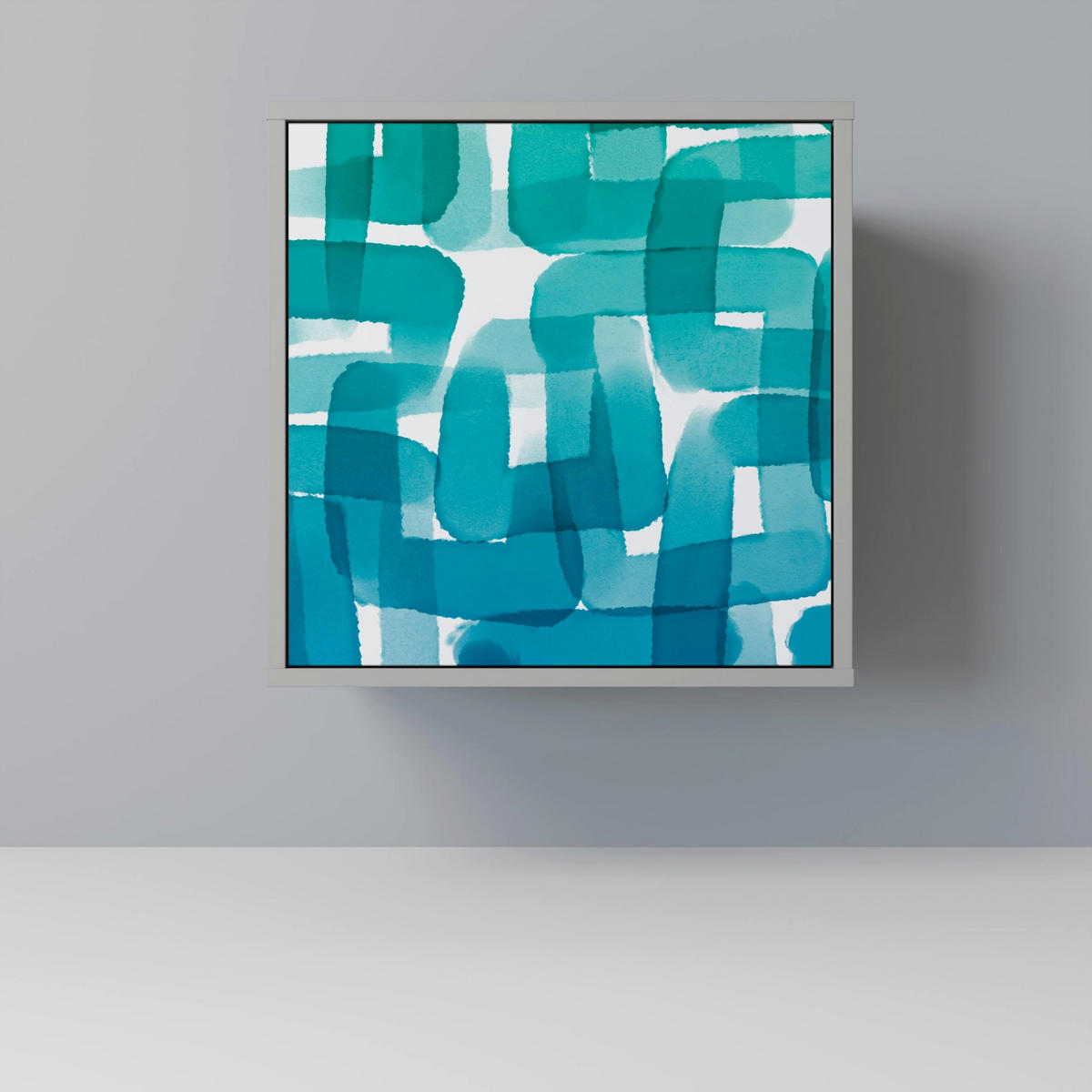 SIDEBOARD TURQUOISE RECTANGLES, Grau, 57,5x42x72,5 cm, Schwarze Metallfüße - Multicolor/Schwarz, Holzwerkstoff/Metall (57.5/72.5/42cm) - SpaceRebels