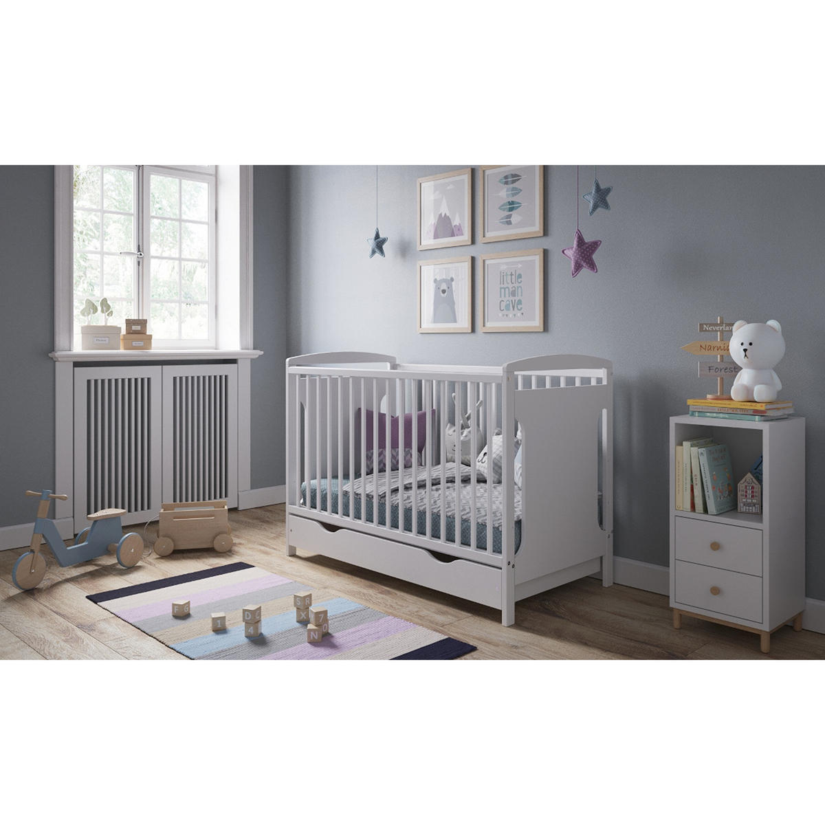 BABYBETT Elinor, Mitwachsendes, mit Schublade Weiß - Weiß, Holz (60/120cm) - Premiers Moments