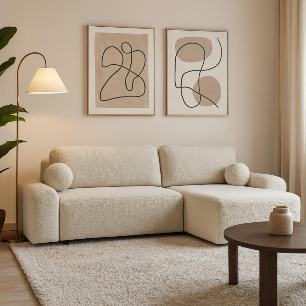 ECKSCHLAFSOFA Noel mit universelle Ottomane, Beige - Beige/Schwarz, Textil (280/163cm) - Beautysofa