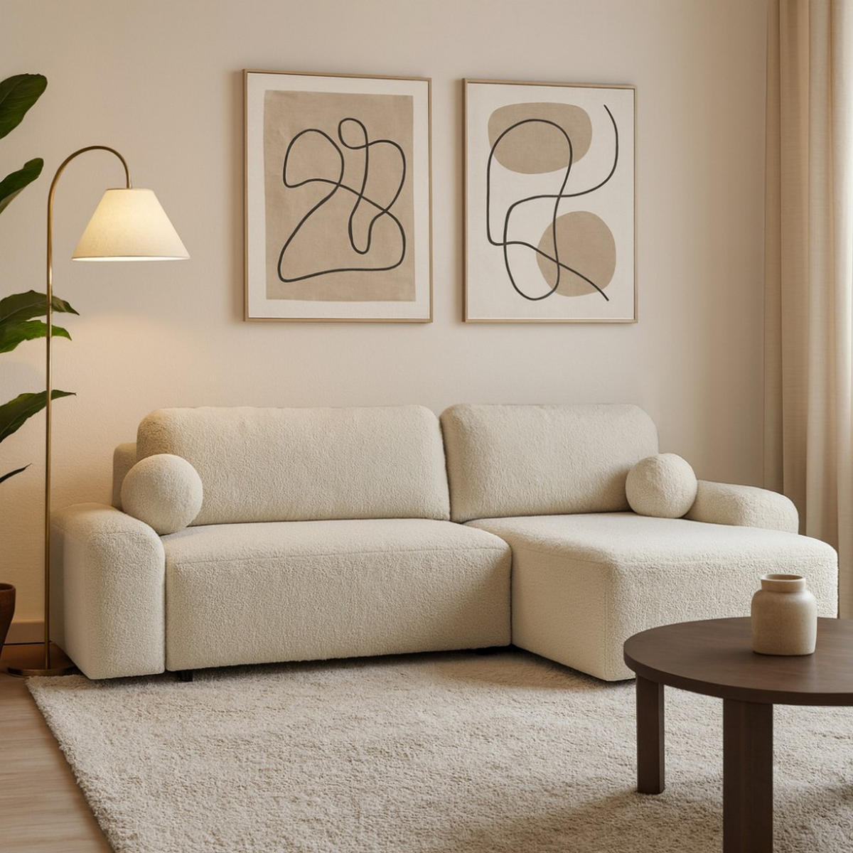 ECKSCHLAFSOFA Noel mit universelle Ottomane, Beige - Beige/Schwarz, Textil (280/163cm) - Beautysofa