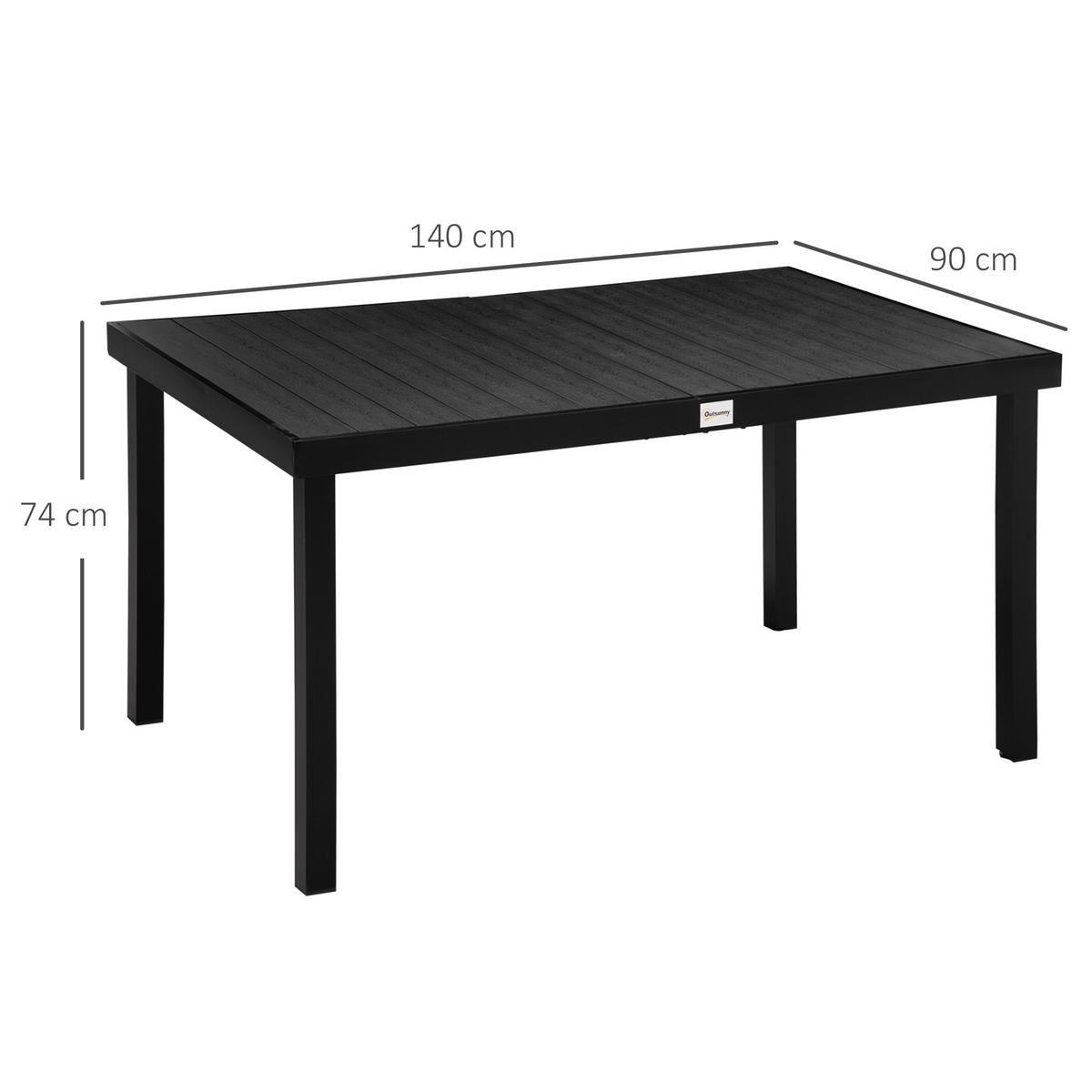GARTENTISCH, Esstisch, für 6 Personen, pflegeleicht, Alu, Kunststoff, Schwarz - Schwarz, Kunststoff/Metall (140/90/74cm) - Outsunny