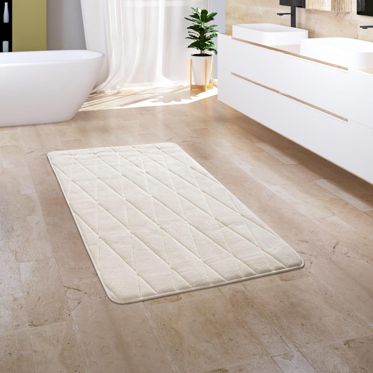 BADEMATTE 60/100 cm Corby 254 - Creme, Kunststoff (60/100cm) - Paco Home