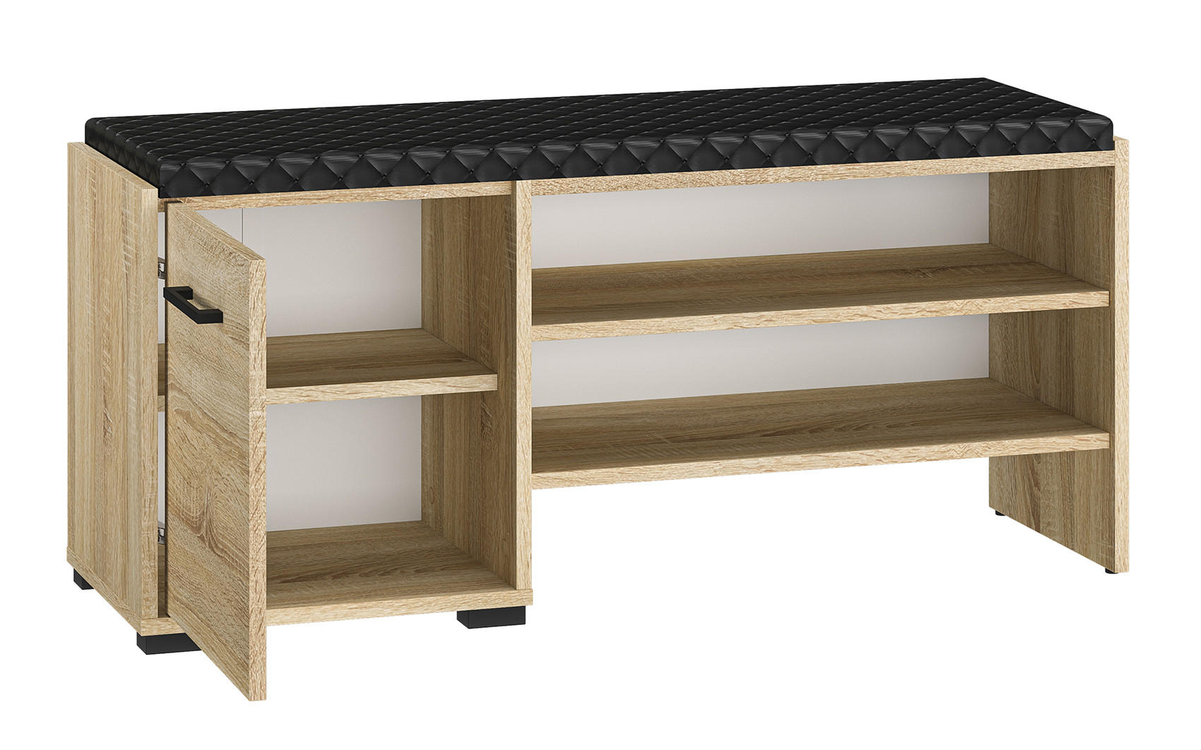 SCHUHBANK Caro Sonoma Eiche hell / schwarz 105 / 34 / 48cm - Schwarz/Braun, Holz/Holzwerkstoff (105/48/34cm) - Feldmann-Wohnen