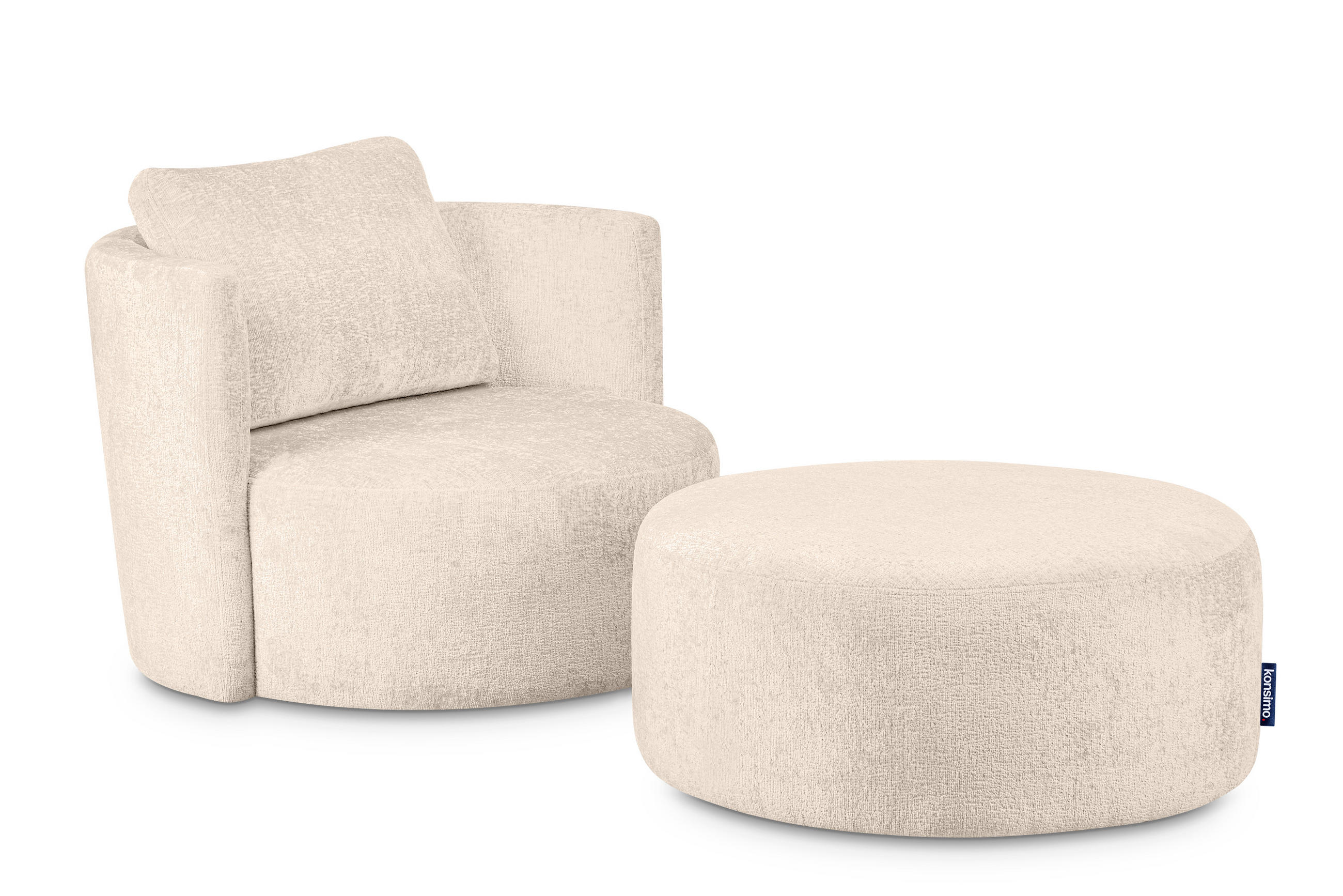 DREHSESSEL-SET RAGGI inkl. Sitzhocker, Chenille-Stoff, ecrue - Ecru, Textil (92/75/80cm) - KONSIMO®