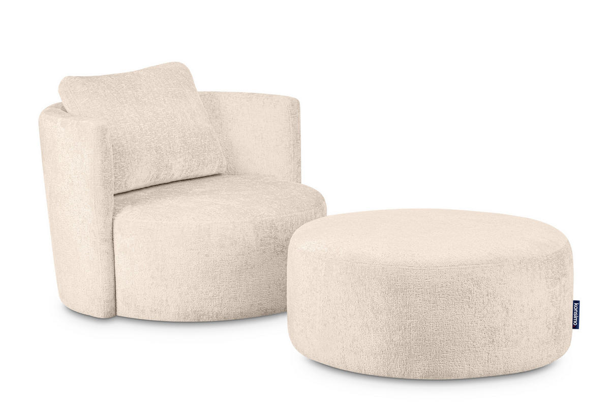 SITZHOCKER RAGGI mit 360° Drehfunktion, Ecru - Ecru, Textil (80/36/80cm) - KONSIMO®