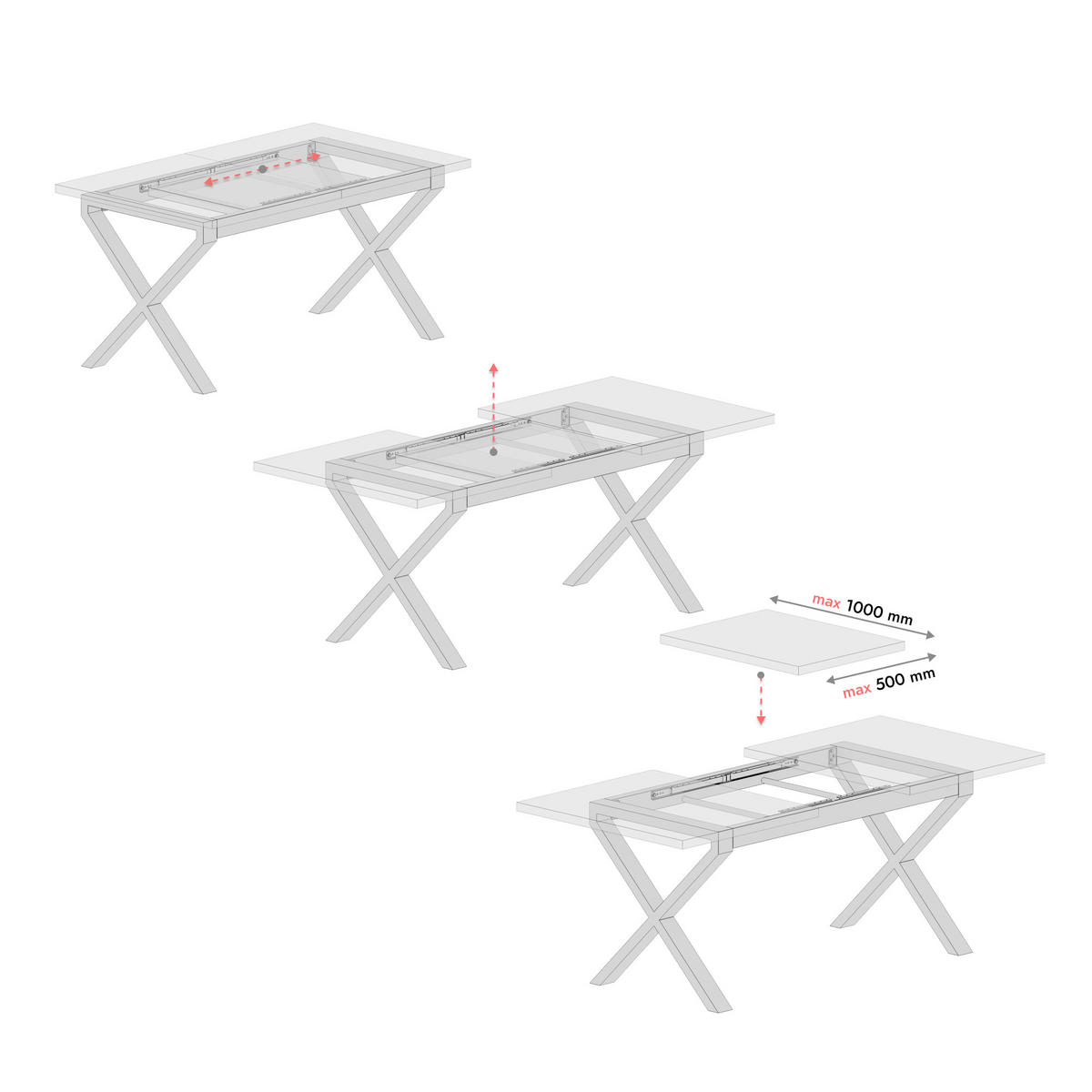 TISCHBEINE Belaga Split Metall Schwarz 72cm Ausziehbarer - Schwarz, Metall (70/72/140cm) - Metalo Pro