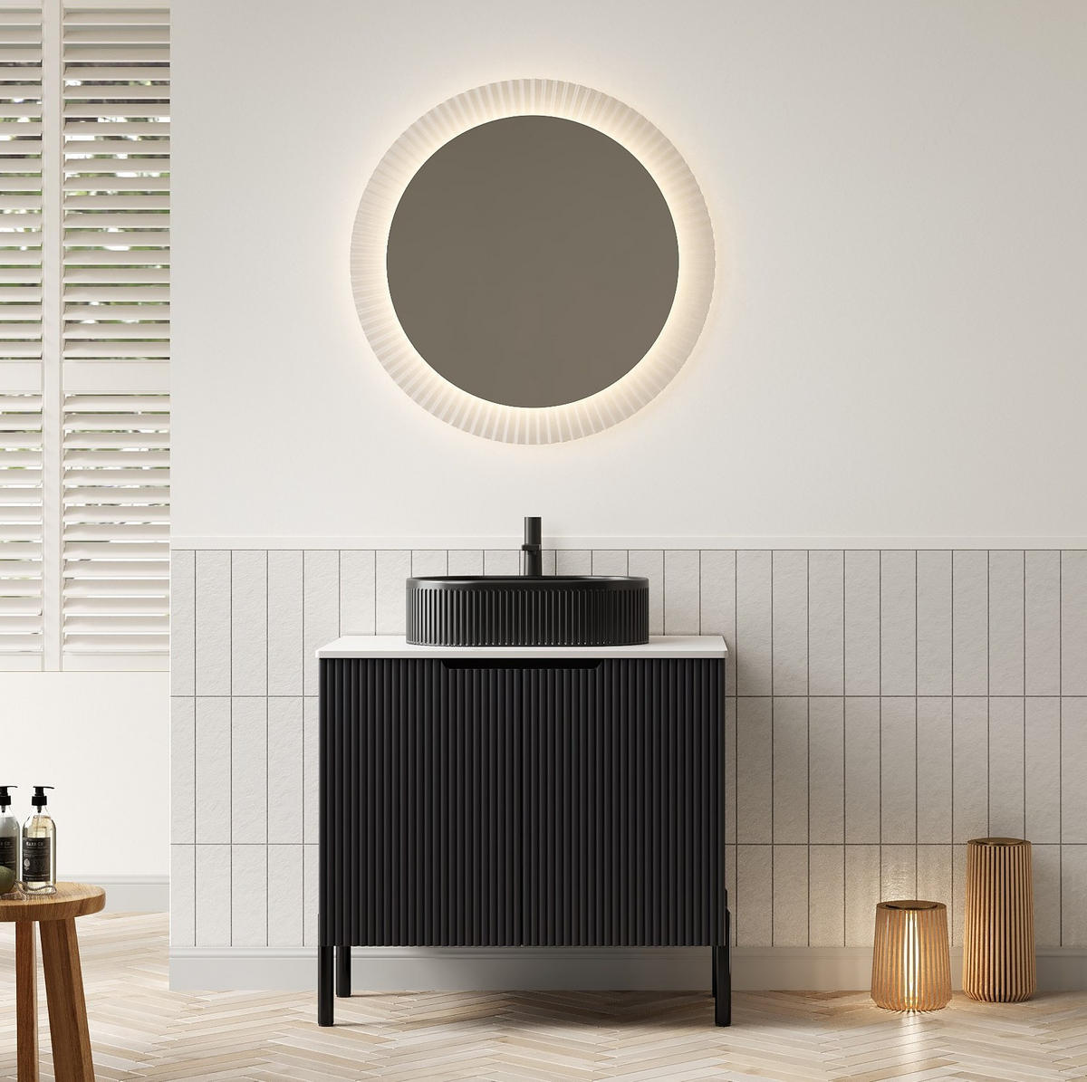WASCHTISCHKOMBI 76/48/88 cm schwarz aus Keramik, MDF und Sinterstein mit Soft-Close-Türen - Schwarz, Keramik (76/88/48cm) - OKWISH