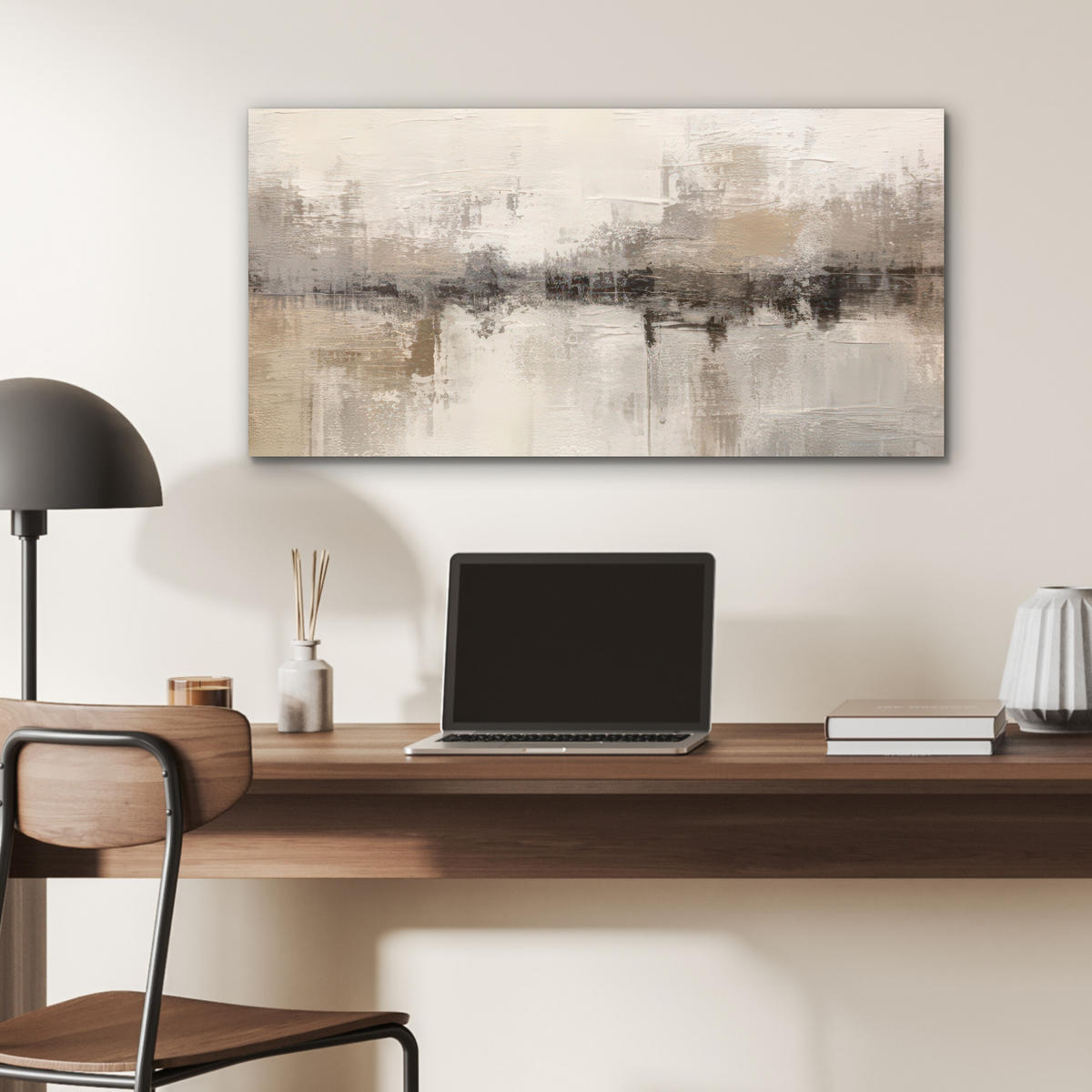 KOVOVÝ OBRAZ Moderné umenie - Abstraktné - Béžové 80x40 cm - béžová, kov (80/40cm) - MuchoWow