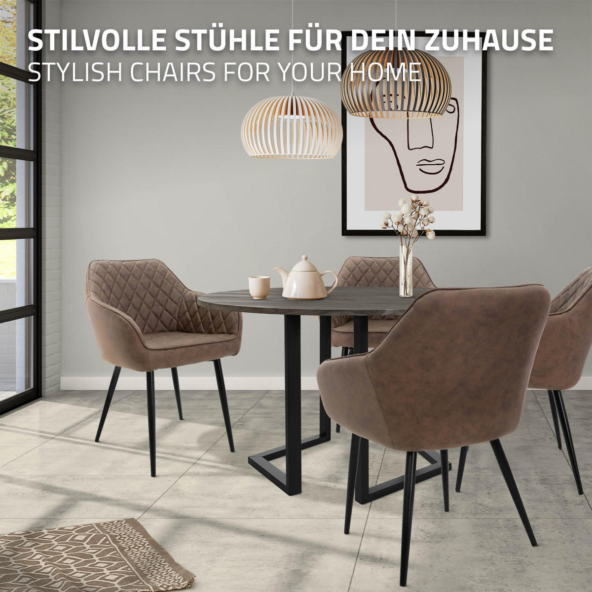 ESSZIMMERSTUHL 2er Set Braun Kunstleder - Schwarz/Braun, Kunststoff/Metall (63/80/60cm) - ML-DESIGN