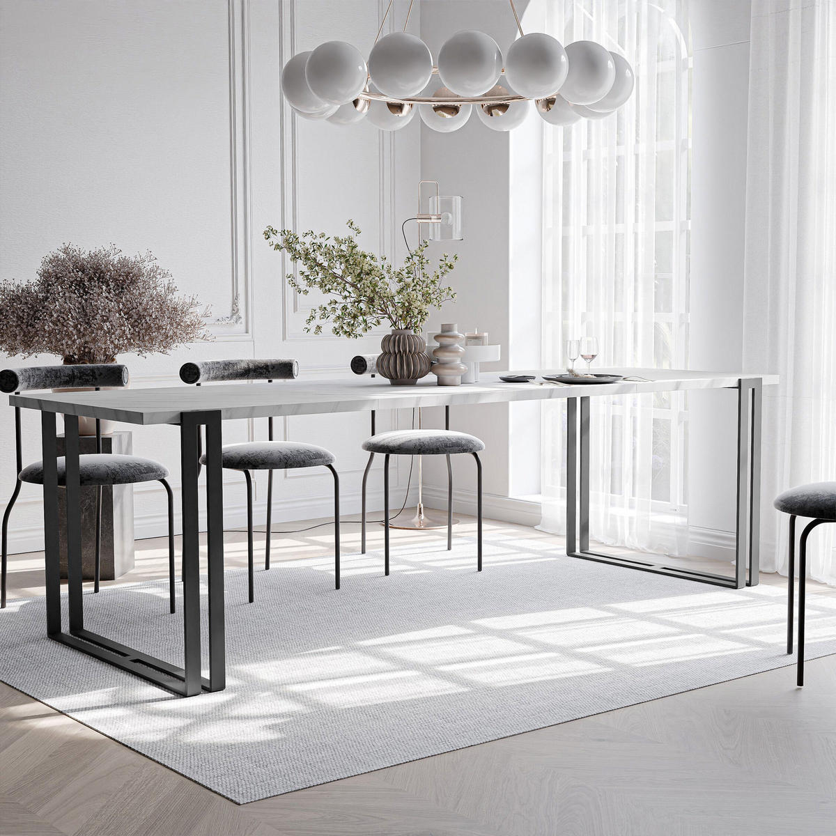 TISCH ausziehbar aus MDF, Weiß - Schwarz/Weiß, Holzwerkstoff (160/80/76cm) - Idohome