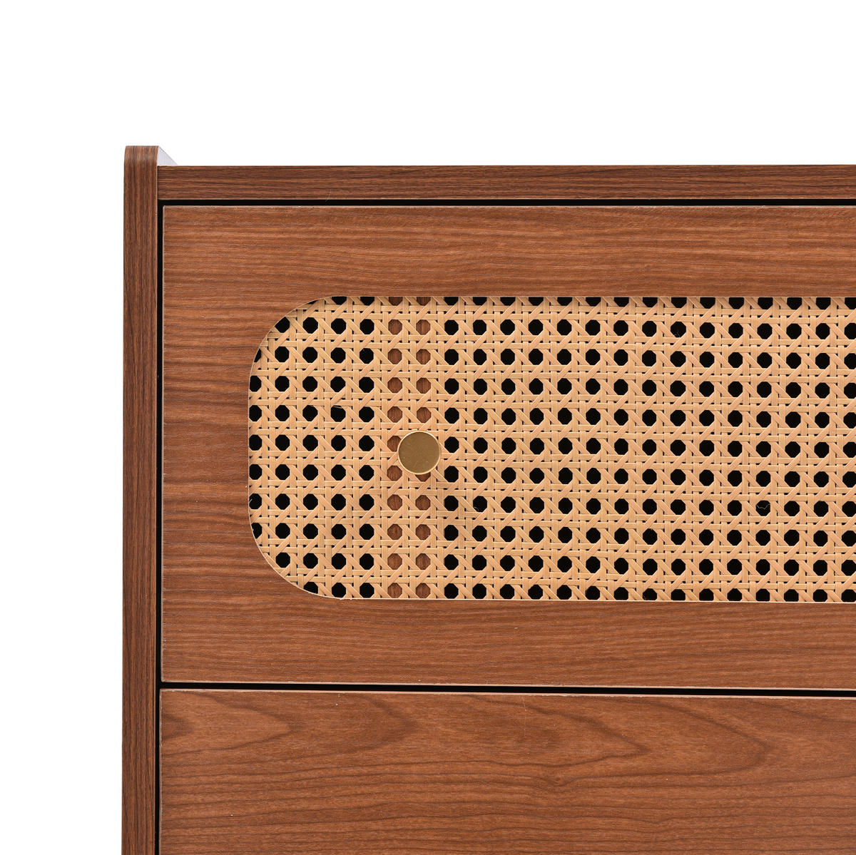 KOMMODE, 6 Schubladen, mit Metallbeinen und Rattan-Details, 120x40x90 cm, Nussbaumfarben - Nussbaumfarben, Holzwerkstoff (40/90/120cm) - Modfu