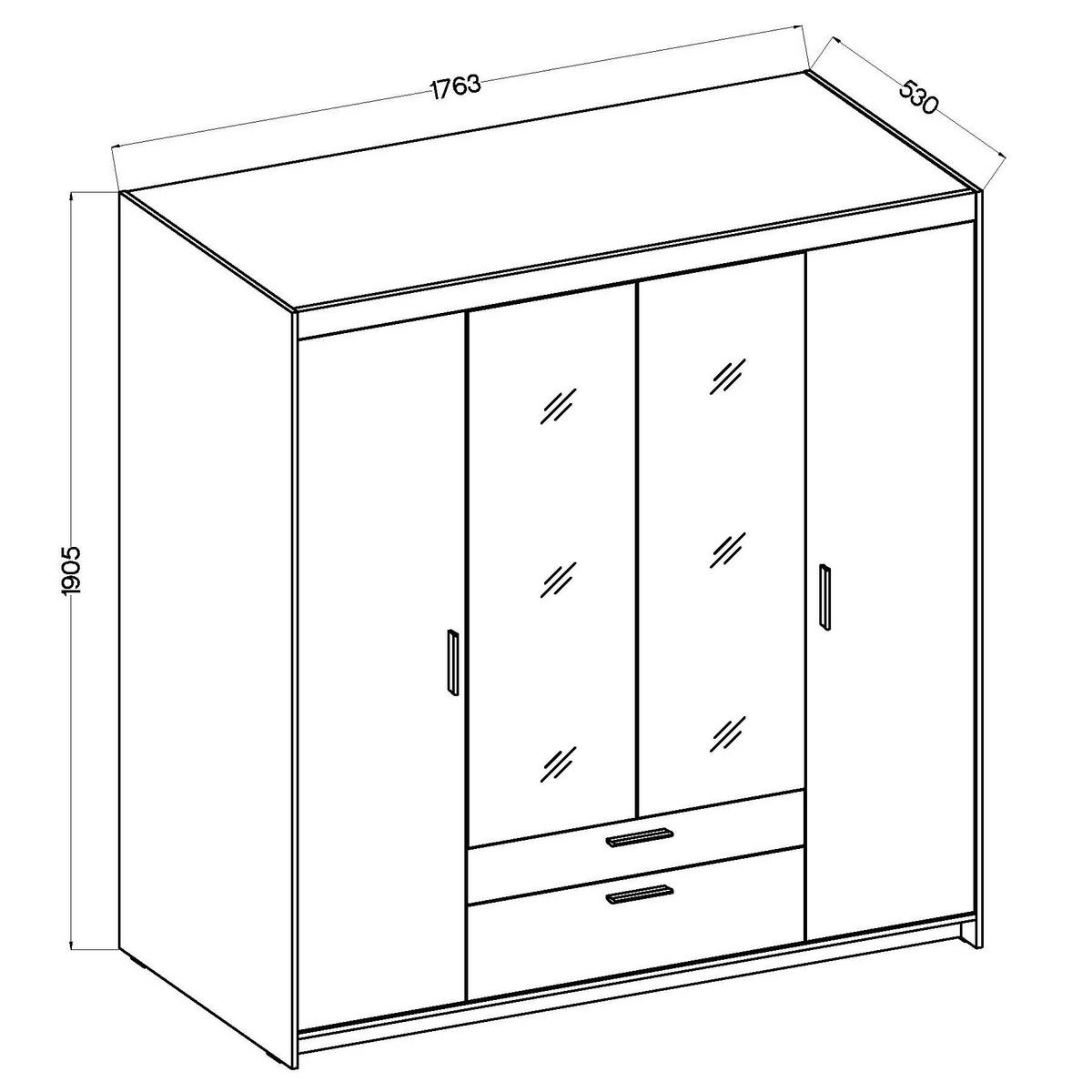 DREHTÜRENSCHRANK ELENORA 176,3/190,5/53cm 4-türig mit Spiegel Braun - Braun, Holzwerkstoff (176.3/190.5/53cm) - MASSENO