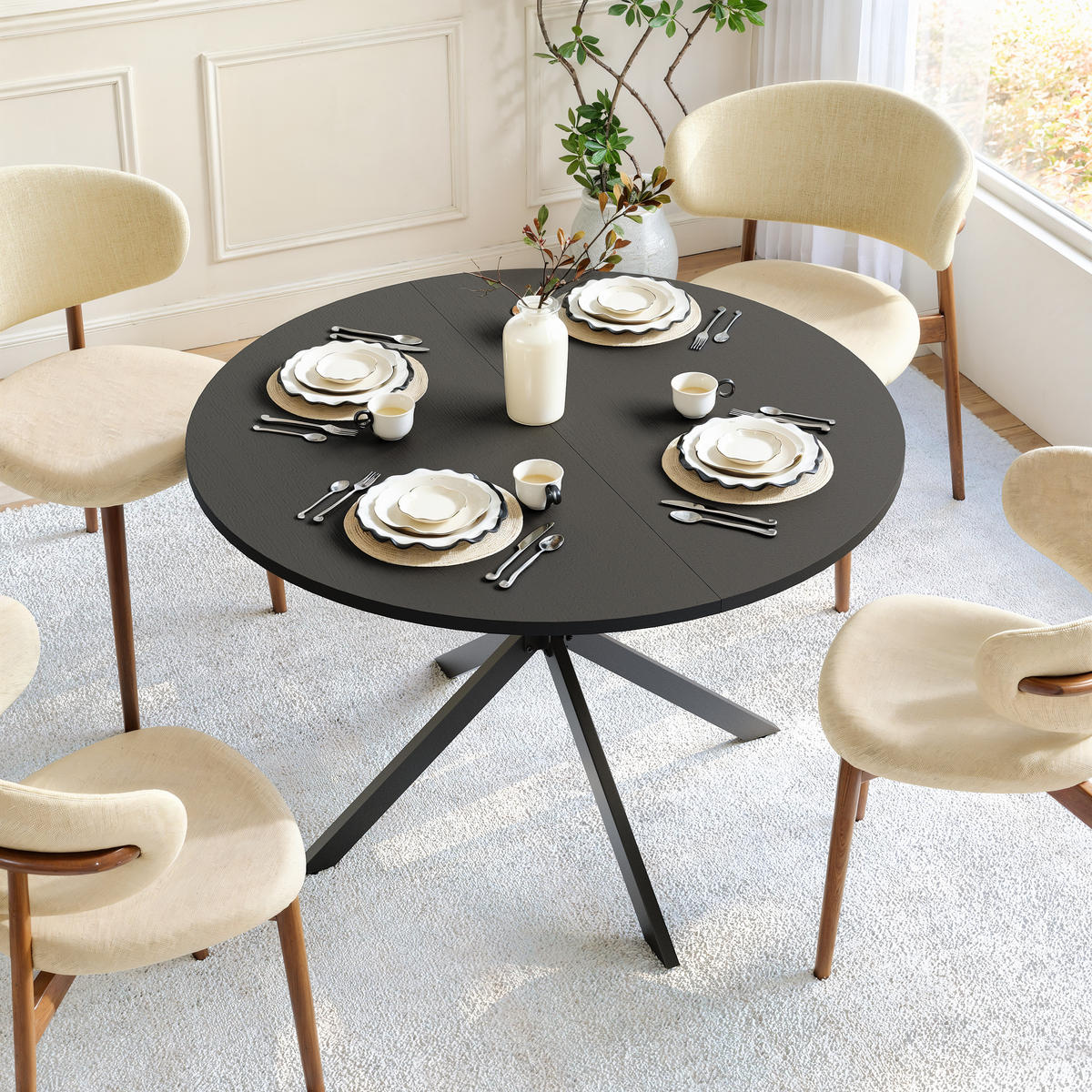 ESSTISCH rund X-Gestell Schwarz Ø 120 cm - Schwarz, Holzwerkstoff/Metall (120/120/78cm)