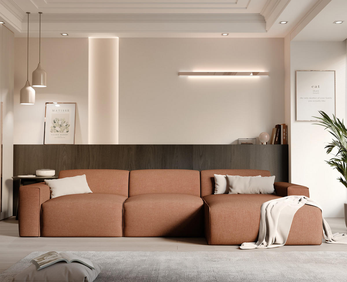 ECKSOFA DOVE Chenille-Stoff in Orange - Orange, Holzwerkstoff/Kunststoff (250/90cm) - Idohome