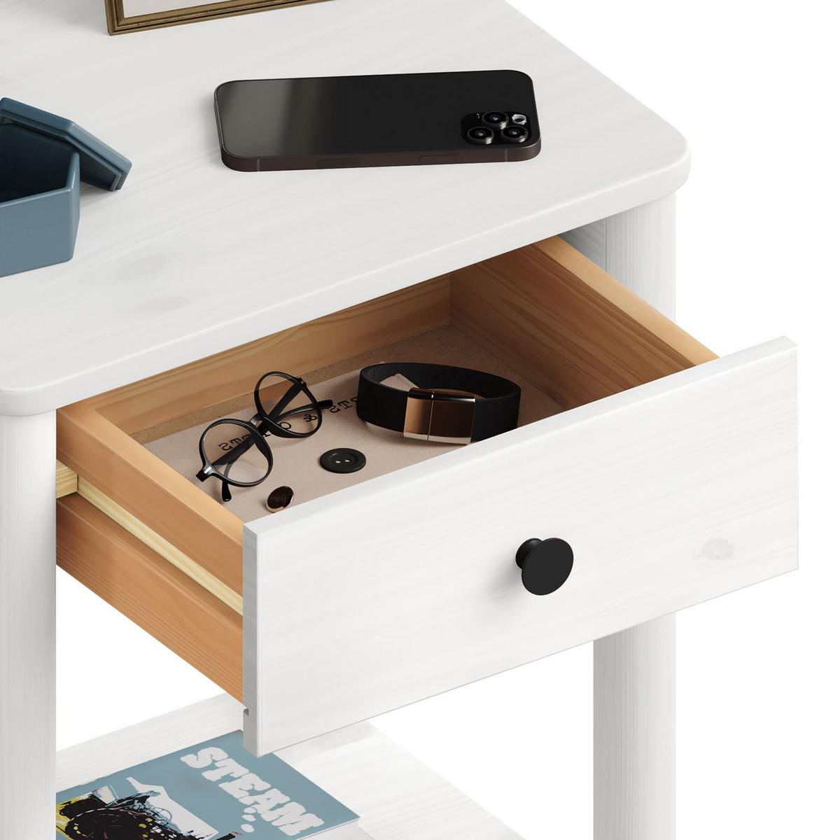 NACHTTISCH APOANA weiß - Weiß, Holz (45/55/35cm) - IDIMEX