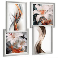 BILDER SET 4er Set - 50x50 cm & 40x60 cm Silberner Rahmen - Gelbgrau-braune Wellen - Silberfarben, Kunststoff (50/50cm) - TULUP