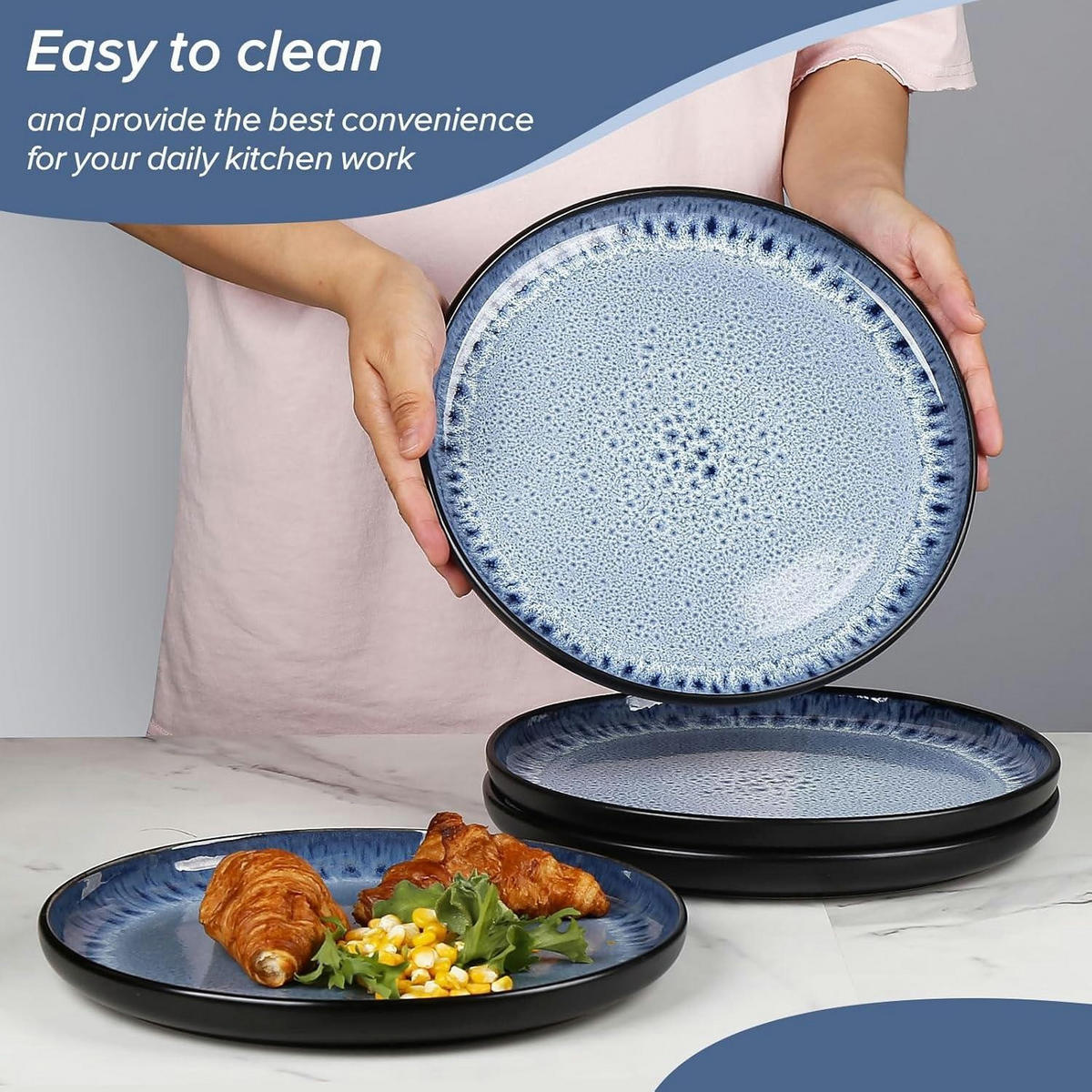 GESCHIRRSET 16-teilig Steingut für 4 Personen - Blau, Keramik (26.6/6.9/26.6cm)