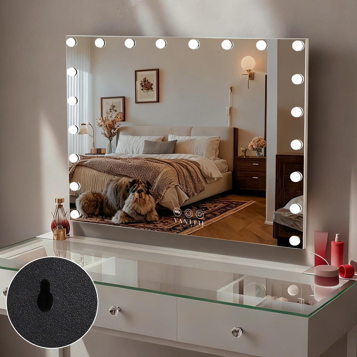 SCHMINKSPIEGEL mit LED-Beleuchtung weiß 100/80 cm - Weiß, Metall (100/80/15cm) - VANITII