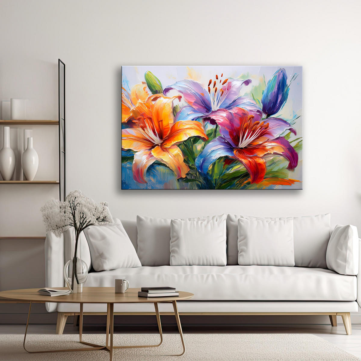 WANDBILD lilien gemalte farbige blumen - Multicolor, Textil (60/40cm) - Feeby