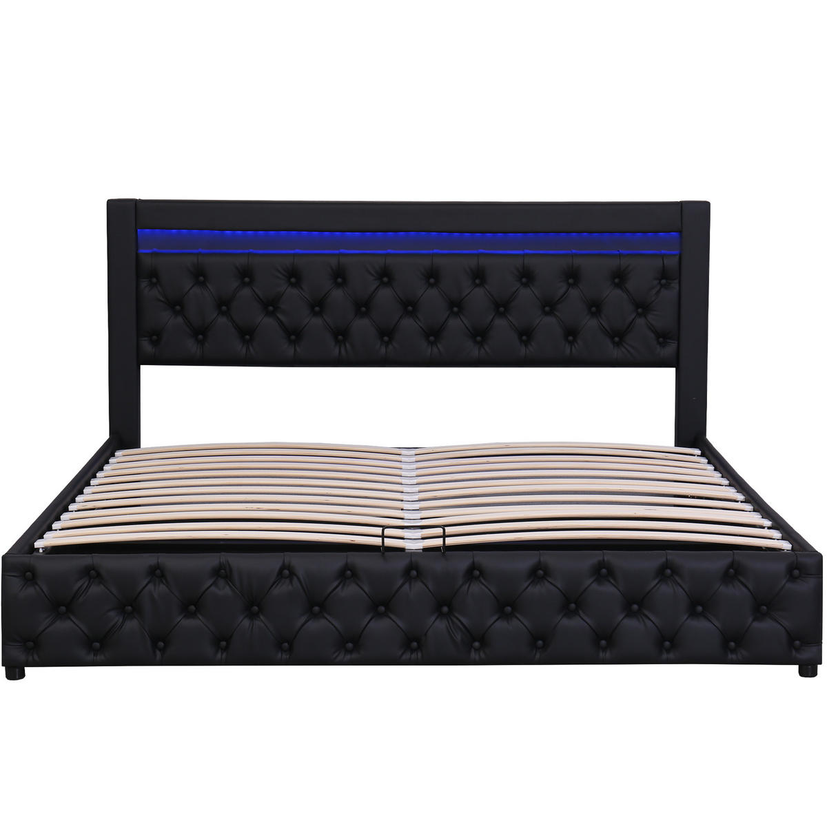 ČALOUNĚNÁ postel 180/200 cm černá, PU, s LED osvětlením a úložným prostorem - černá, plast (180/200cm) - BEAOK