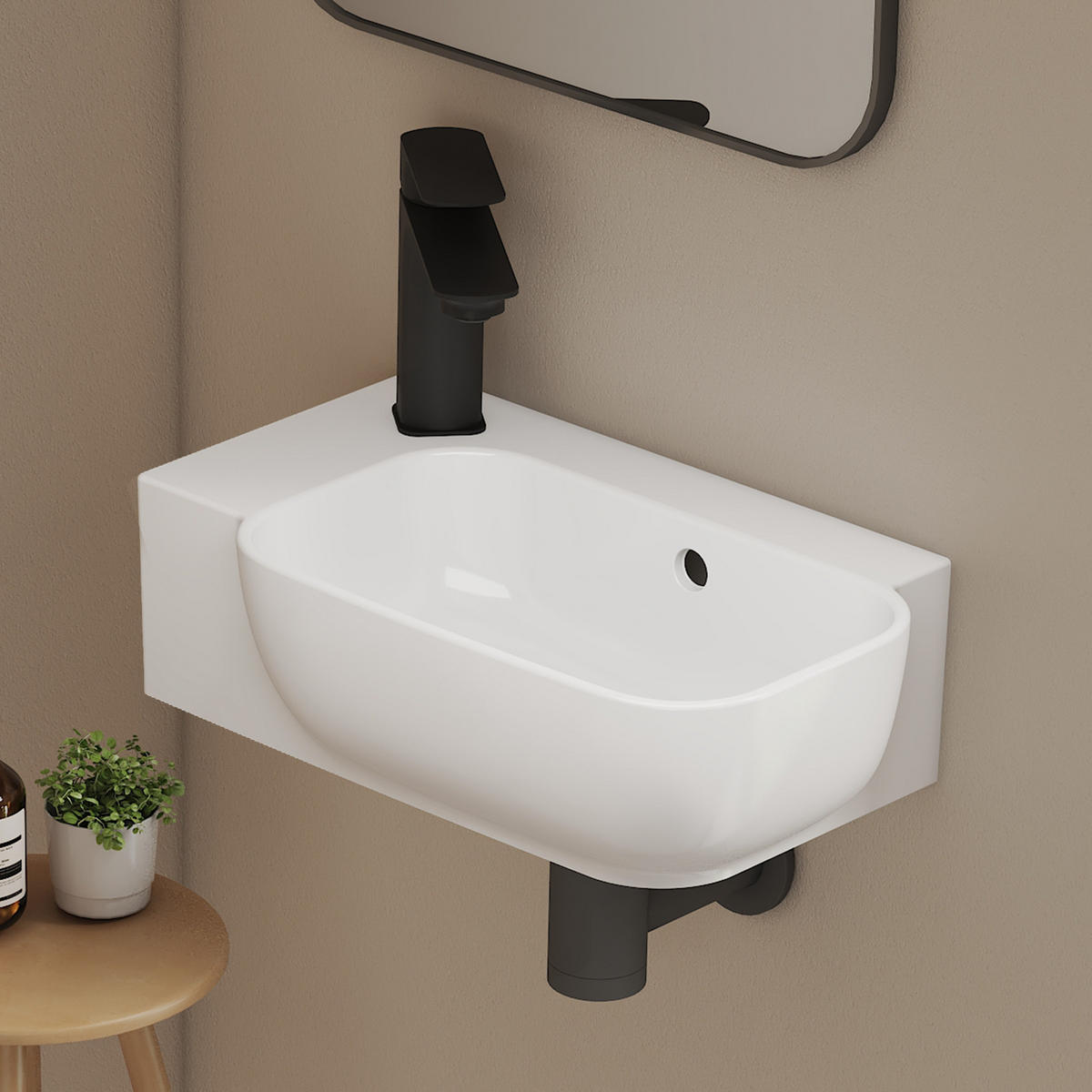 HANDWASCHBECKEN Links-Wasserhahnloch 40 / 25 / 14 cm - Weiß, Keramik (25/14/40cm) - EMKE