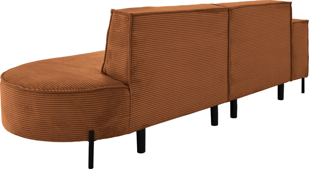 ECKSOFA Hana Loft 3-Sitzer Ecke Links, Cordstoff Chenille, Orange 241/80/168 cm - Schwarz/Orange, Textil/Metall (241/168cm) - WFL GROUP