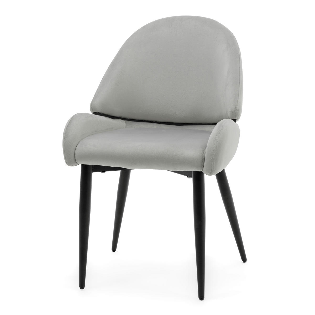 STUHL BERGAMO gepolsterter mit Steppung - hellgrau - Samt Velour - Hellgrau/Schwarz, Textil/Metall (56/91/61cm) - NEW HOME