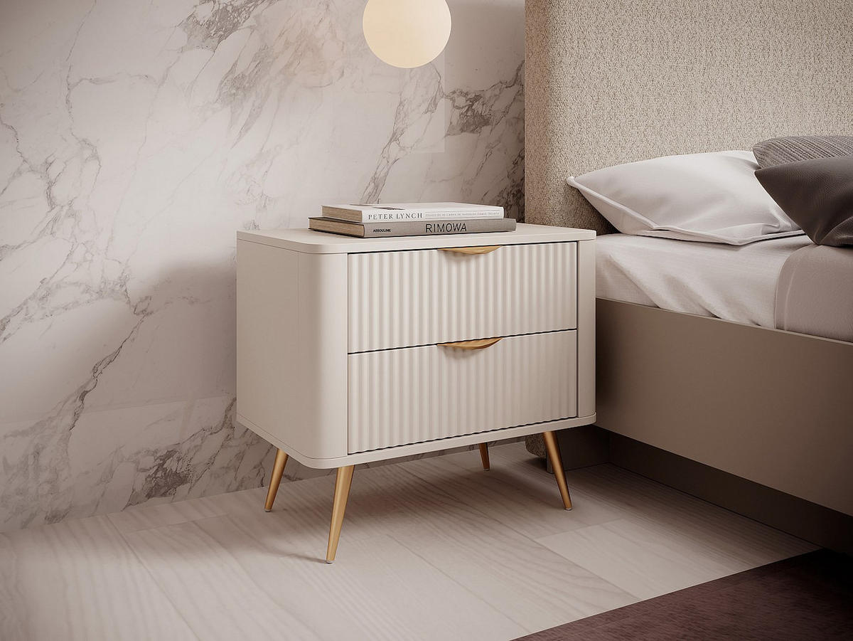 NACHTTISCH 2er-Set mit 2 Schubladen - Beige & Goldfarben - ELONARIA - Beige, Holz (63.2/55.3/38cm) - Vente-Unique