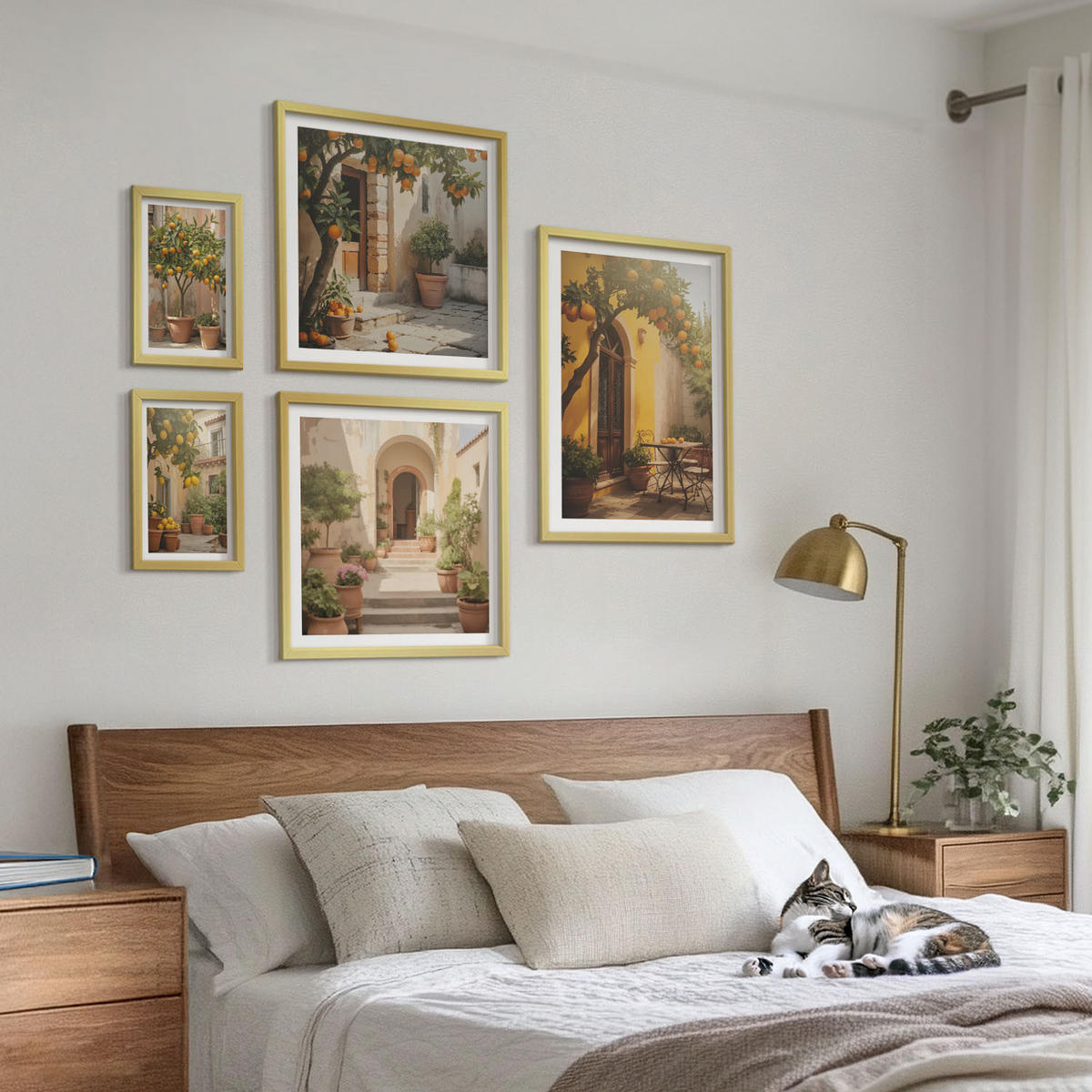 BILDER SET 5er Set - 50x50 cm & 20x30 cm & 40x60 cm Goldrahmen - Sommerlandschaften Flusswiese - Goldfarben, Kunststoff (40/60cm) - TULUP