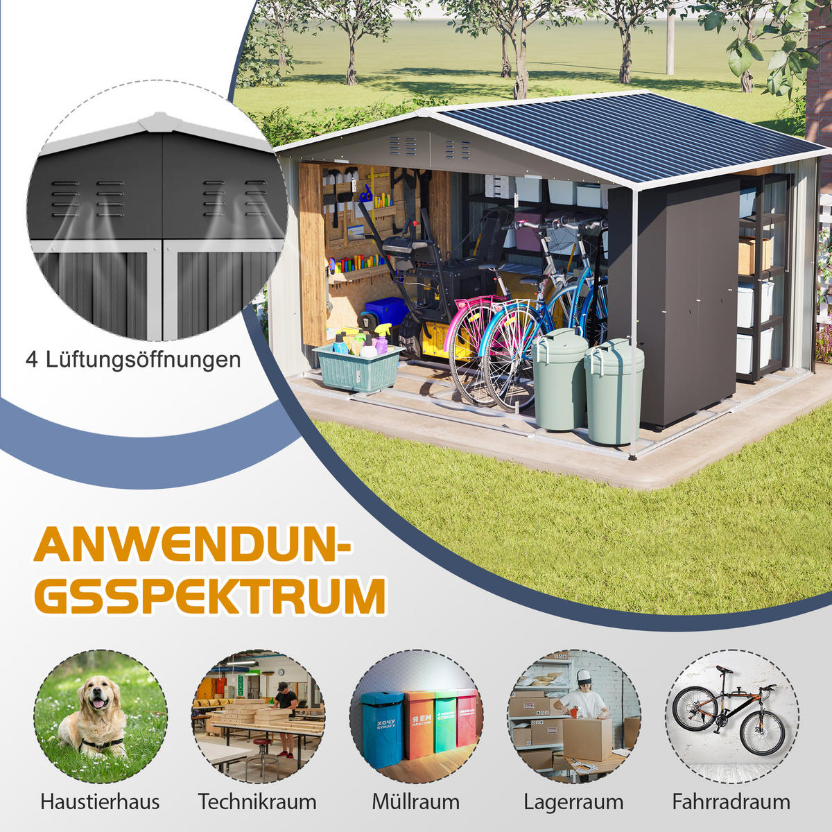 GERÄTESCHUPPEN SATTELDACH 300x252x191 cm Anthrazit - Grau, Metall (252/191/300cm) - ComfortXL