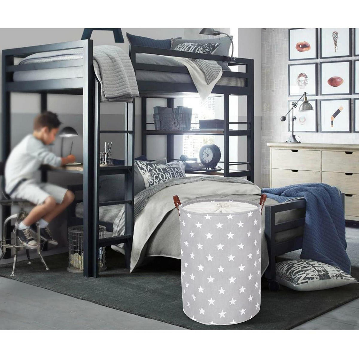 WÄSCHEKORB mit Sternenmuster 61 cm - Grau, Textil (40.5/61/40.5cm)