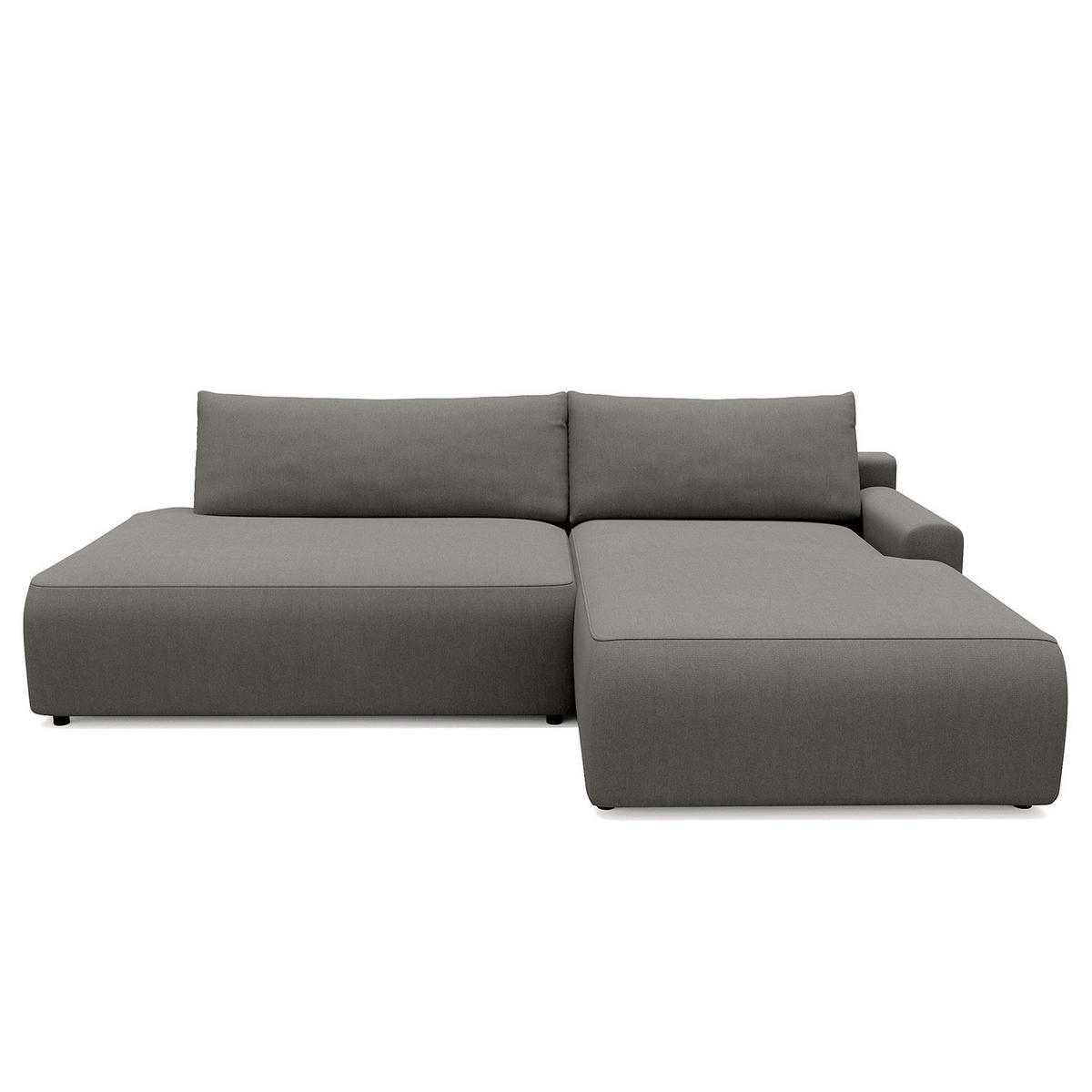 ECKSOFA mit Schlaffunktion - Longchair - Dunkelgrau/Schwarz, Kunststoff/Textil (253/167cm) - home24