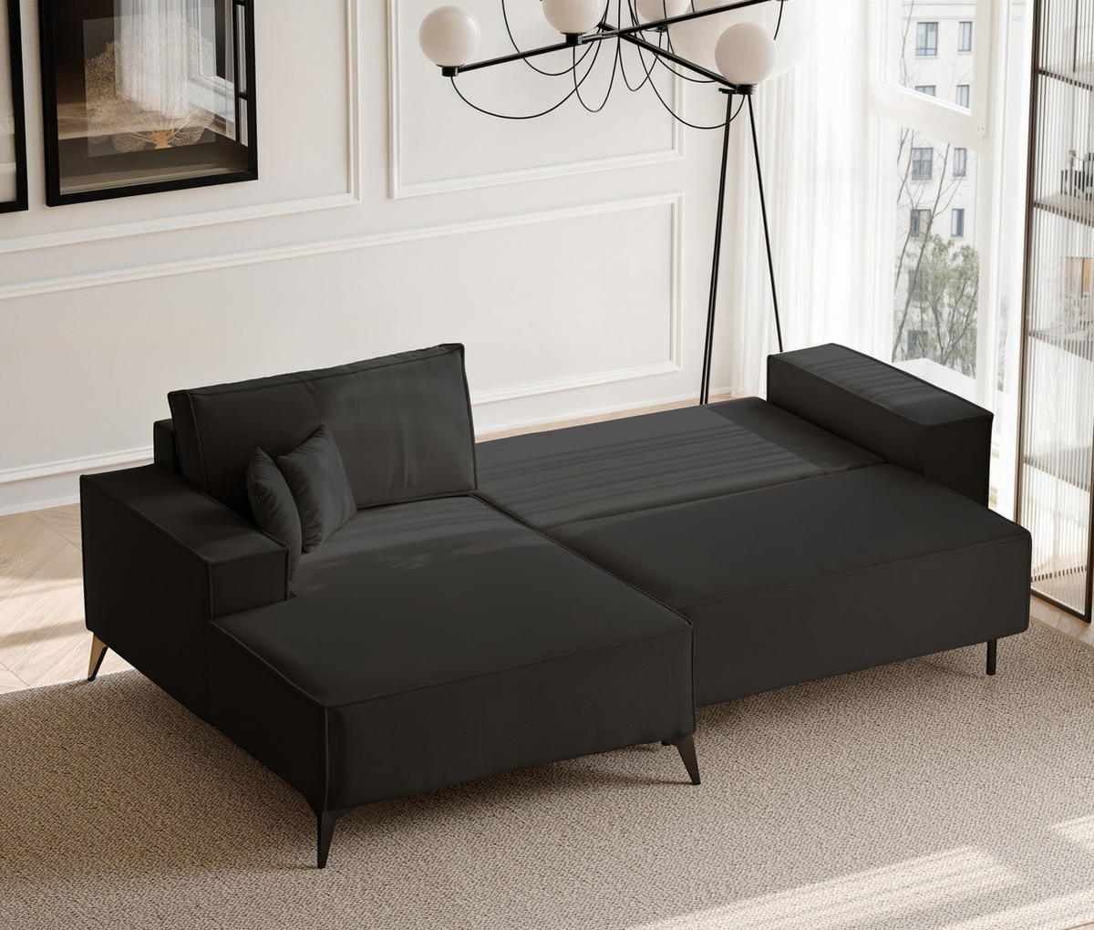 ECKSOFA OTIS Links, mit Schlaffunktion und Bettkasten, Anthrazit - Anthrazit, Textil/Metall (294/185cm) - Idohome