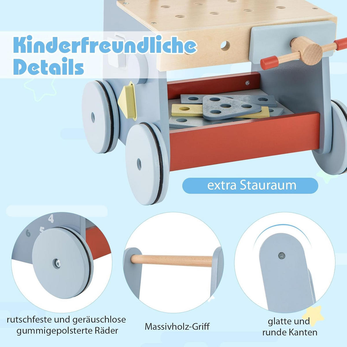 LAUFLERNWAGEN Blau - Blau, Holzwerkstoff (30/47/30cm) - COSTWAY