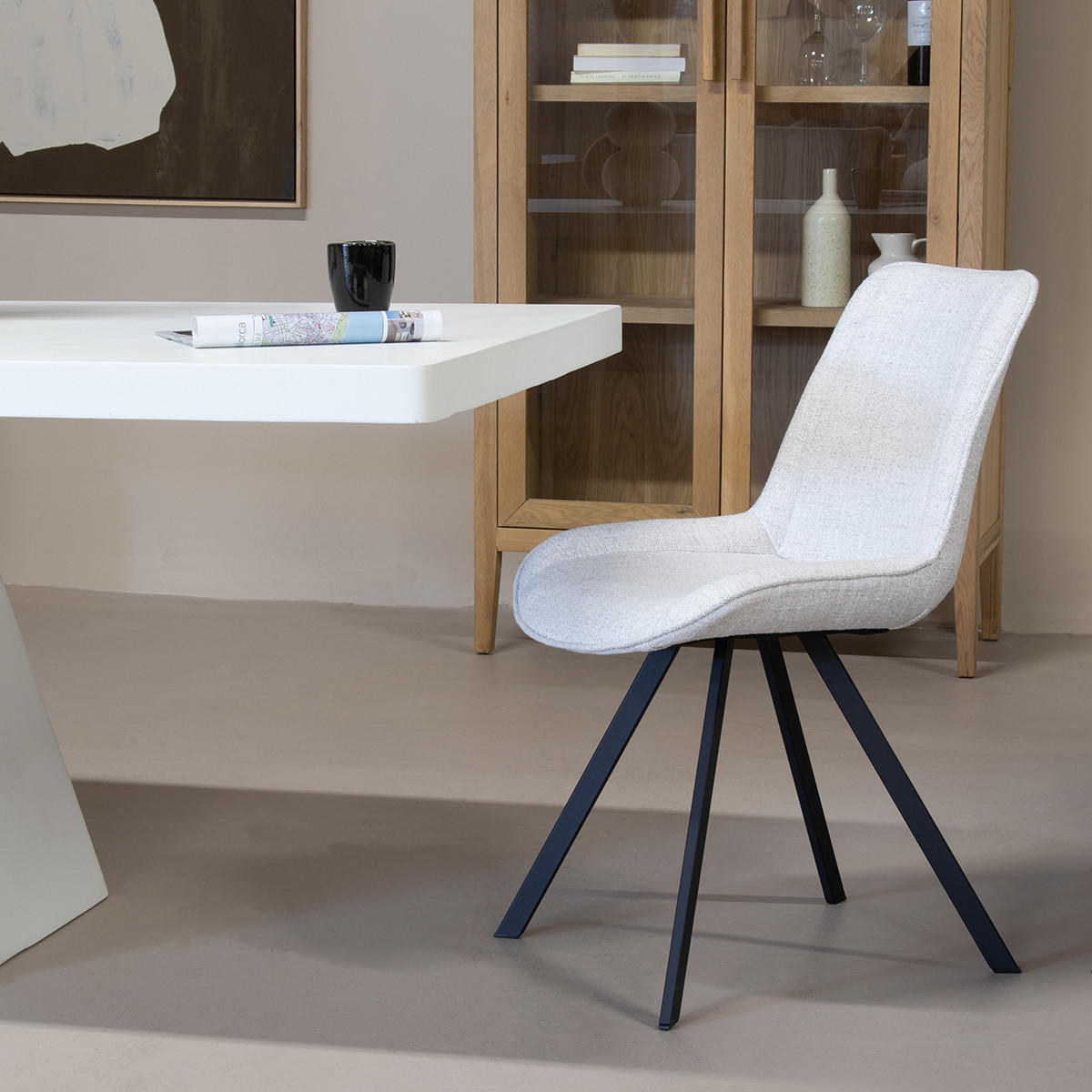 ESSZIMMERSTUHL 2er Set drehbar aus Stoff, beige - Beige/Schwarz, Textil/Metall (62/80/60cm) - Giga Meubel