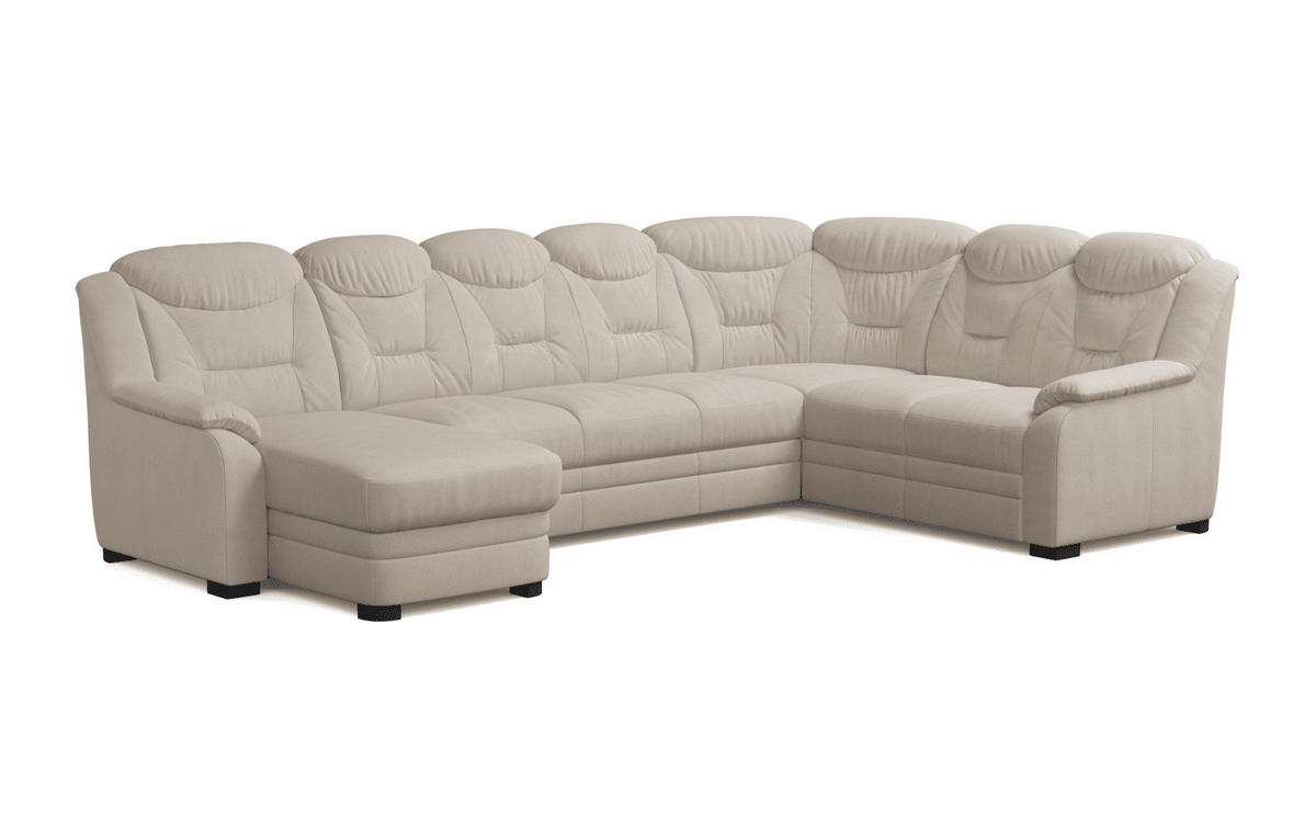 WOHNLANDSCHAFT mit Schlaffunktion und Bettkasten – weiches Chenille-Gewebe - Sandfarben/Beige, Holz/Kunststoff (211/99/330cm) - Cotta