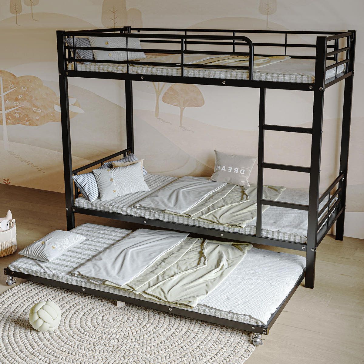ETAGENBETT mit Ausziehbett 90x200 cm Metall Schwarz - Schwarz, Metall (90/200cm) - Beauniv