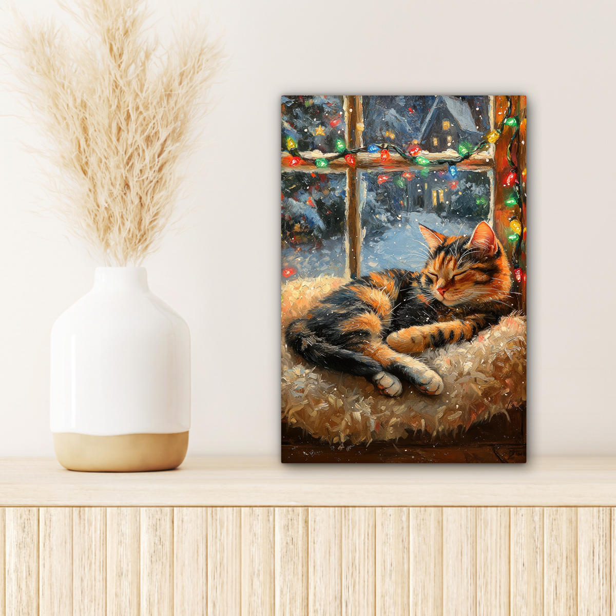 LEINWANDBILD Katze - Weihnachten - Winter - Tier 20x30 cm - Bernsteinfarben, Textil (20/30cm) - MuchoWow