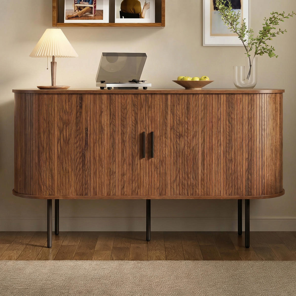 SIDEBOARD Rolljalousie MDF Metallbeine Stauraum modern - Walnussfarben, Holzwerkstoff (40/78/140cm) - FLIEKS