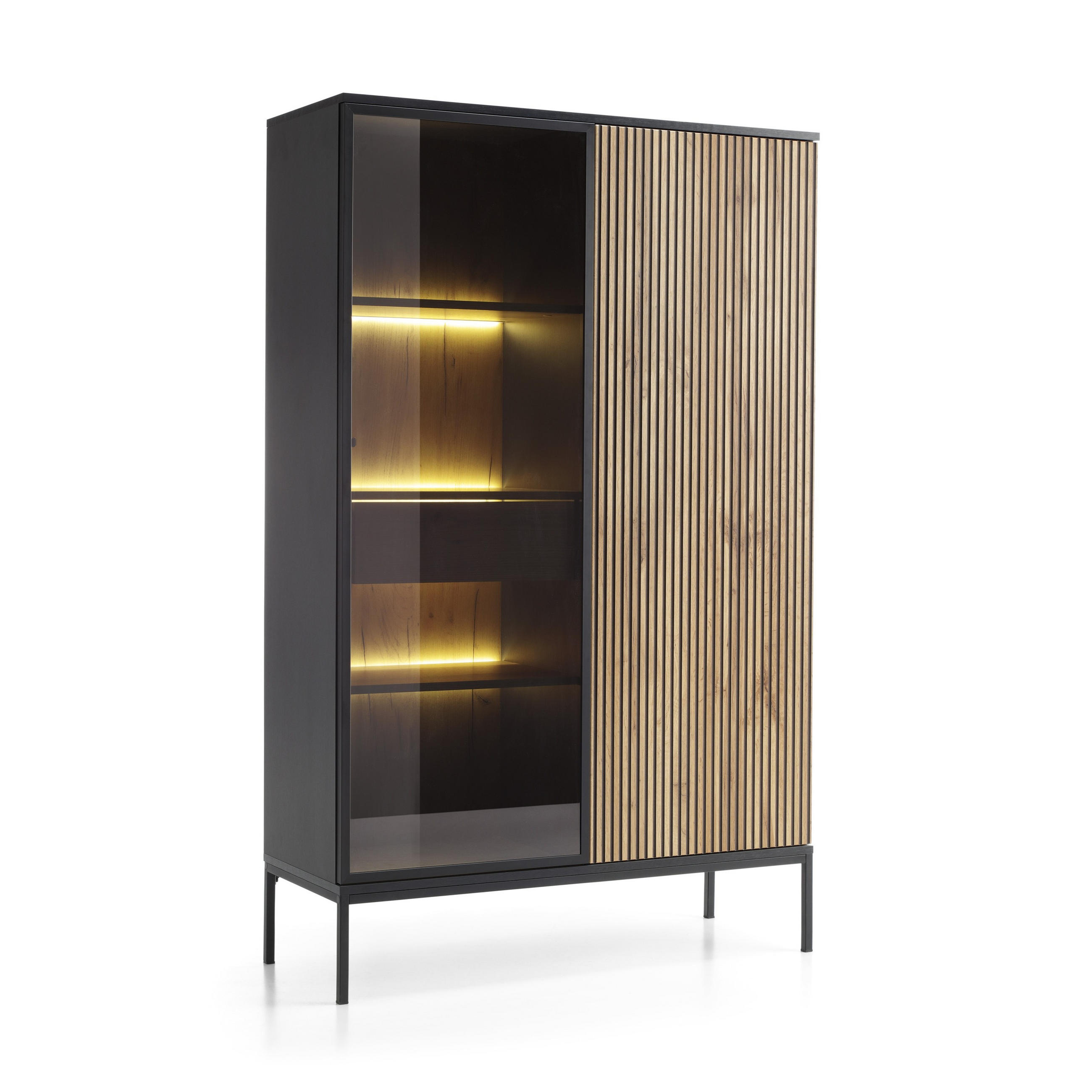 VITRINE in Schwarz, Eiche Wotan - Schwarz, Holzwerkstoff (104/166/39cm) - MASSENO