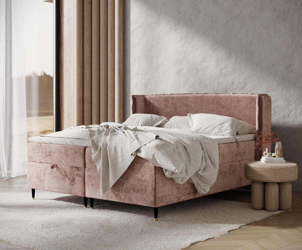 BOXBETT Monpelli Rosa 180/200 cm mit Matratze und Topper - Pink/Schwarz, Holz/Holzwerkstoff (180/200cm) - Maison de Reve