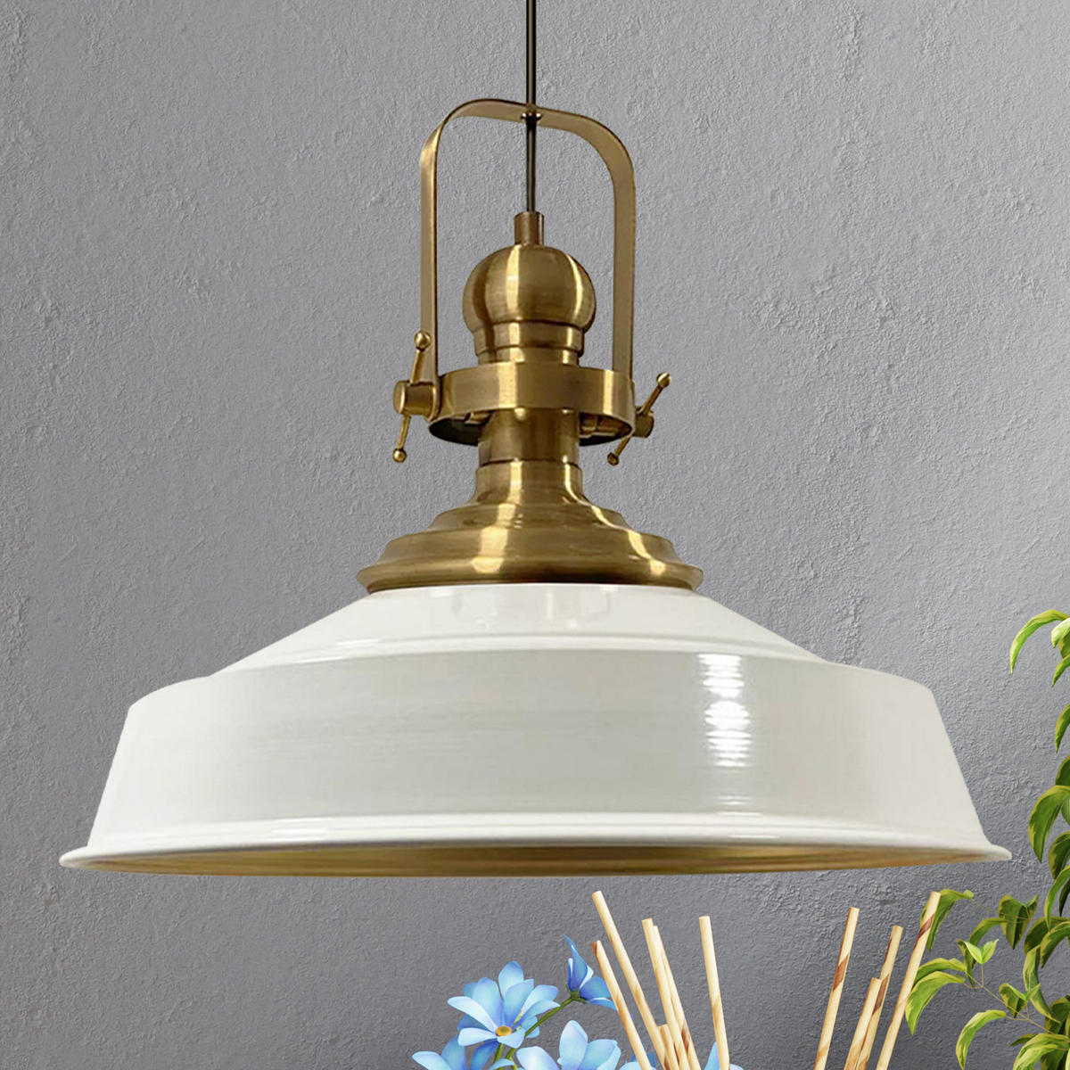 PENDELLEUCHTE Asletl 41/38 cm - Weiß, Metall (38/41/160cm) - Bamyum