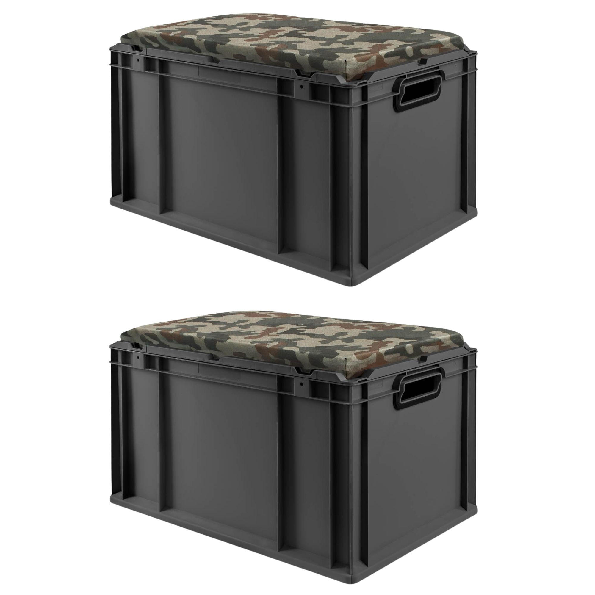 EUROBOX 2x NextGen Seat Camouflage, HxBxT 36,5x40x60cm, 65 Liter, Griffe offen, Schwarz - Schwarz, Kunststoff (40/36.5/60cm) - PROREGAL
