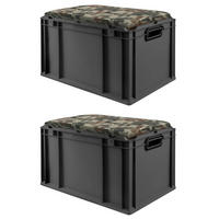 EUROBOX 2x NextGen Seat Camouflage, HxBxT 36,5x40x60cm, 65 Liter, Griffe offen, Schwarz - Schwarz, Kunststoff (40/36.5/60cm) - PROREGAL