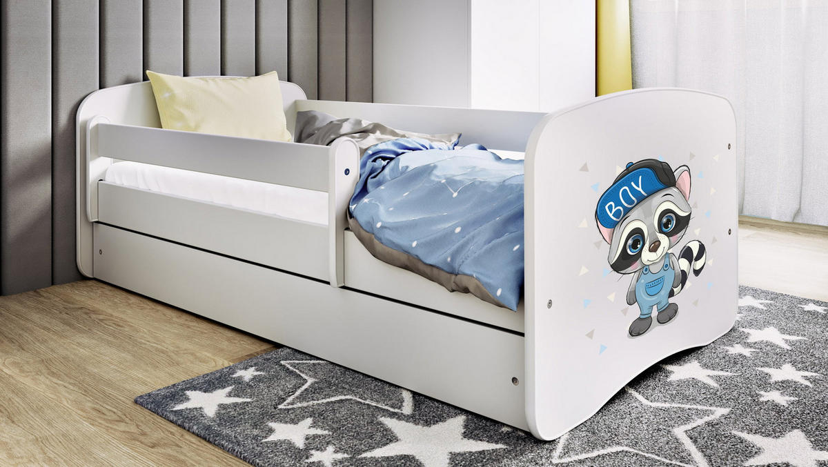 KINDERBETT Emily mit Schublade und Matratze, Weiß 80x180 cm - Blaugrau/Weiß, Holzwerkstoff (180/80cm) - WFL GROUP