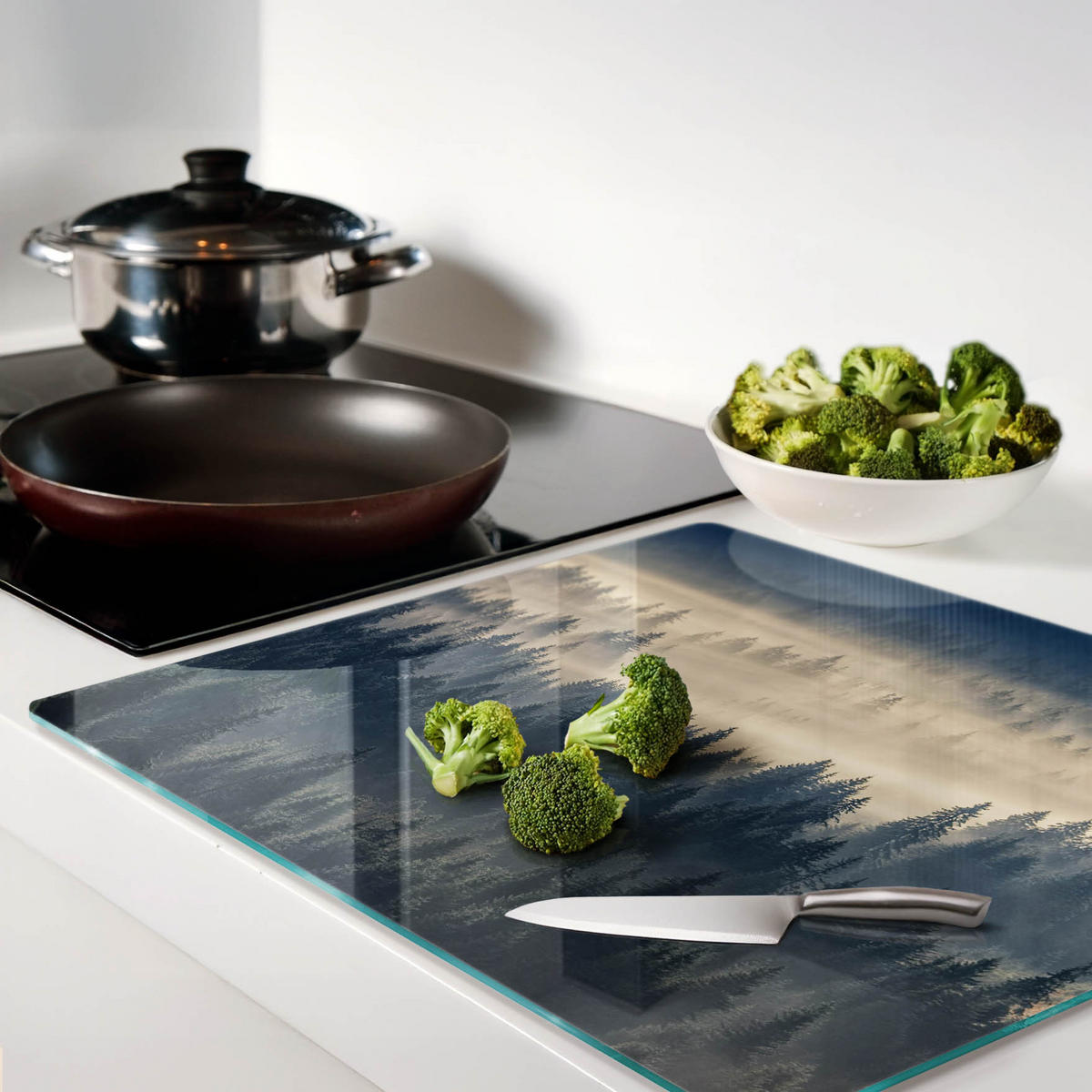 GLASPLATTE 60x52 cm Nebelwald - Grau, Glas (60/0.4/52cm) - TULUP