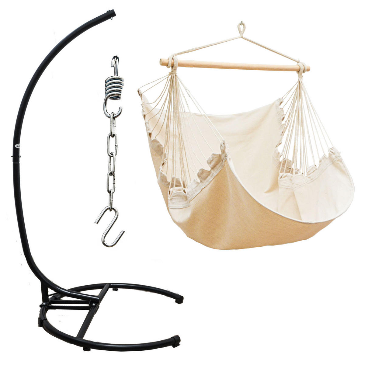 XL-HÄNGESESSEL inkl. Gestell bis 150kg, 210cm, Beige - Schwarz, Metall (110/210/125cm) - Amanka