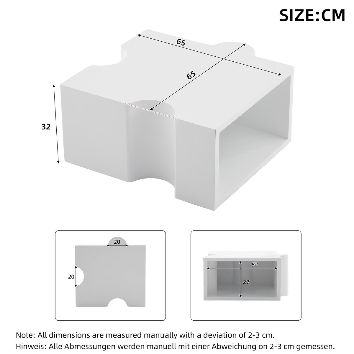 COUCHTISCH 65/65/32 cm weiß mit Puzzlemuster aus MDF - Weiß, Holzwerkstoff (65/65/32cm) - OKWISH