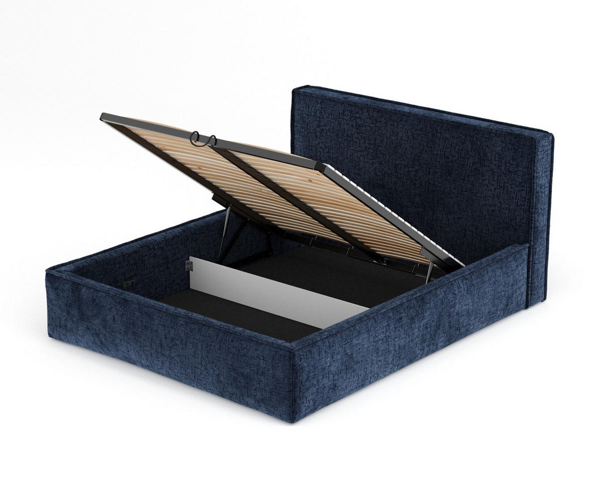 POLSTERBETT Lounge Marineblau 160/200 cm im Chenille-Stoff - Naturfarben/Dunkelblau, Holz/Holzwerkstoff (160/200cm) - Maison de Reve