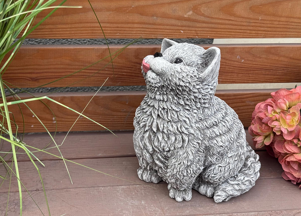 STEINFIGUR Katze Wilma frostfest, massiv - Grau, Stein (21/16/15cm) - stoneandstyle